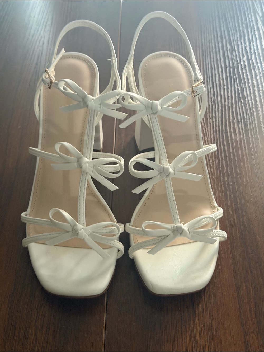 Limelight White Bow-Strap Block Heels